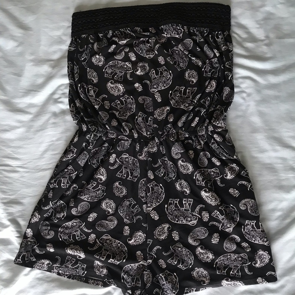 Black and white strapless romper